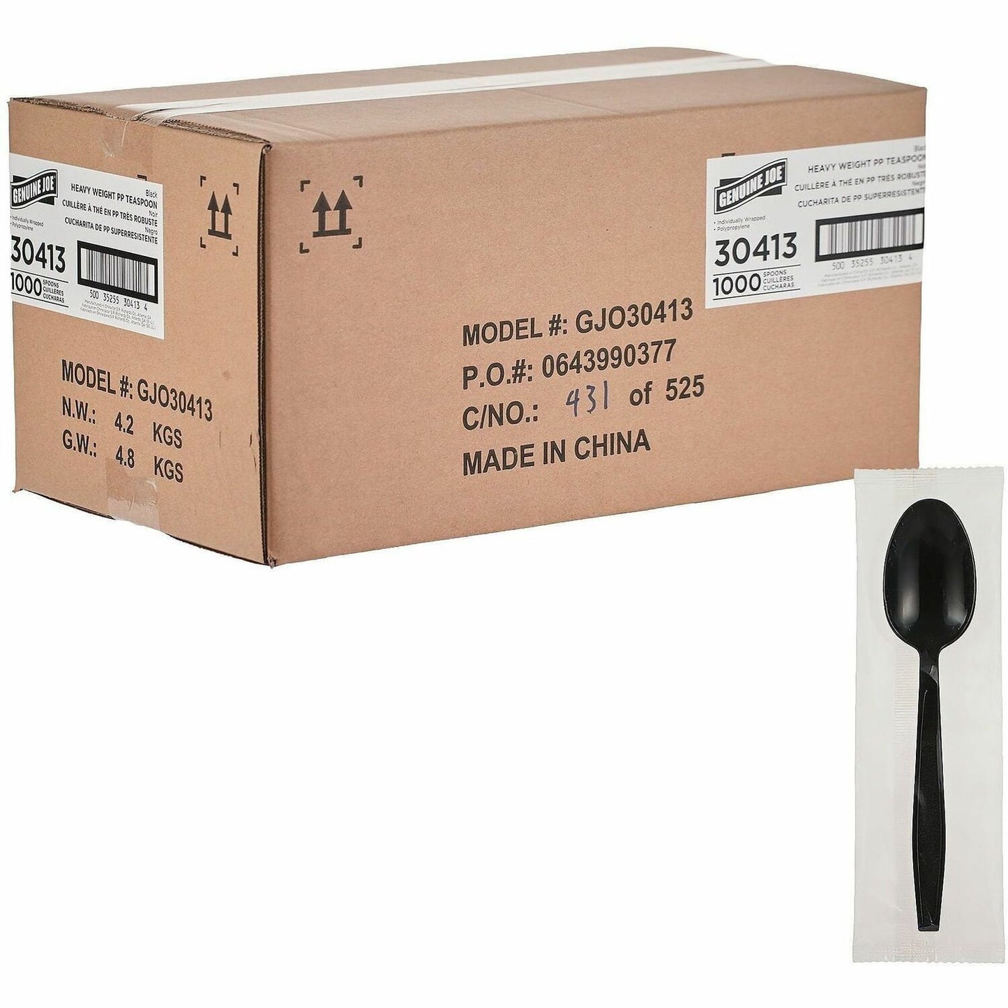Genuine Joe Individually Warapped Heavy-Weight Polypropylene Spoon, Black, 1000/Carton (GJO30413)