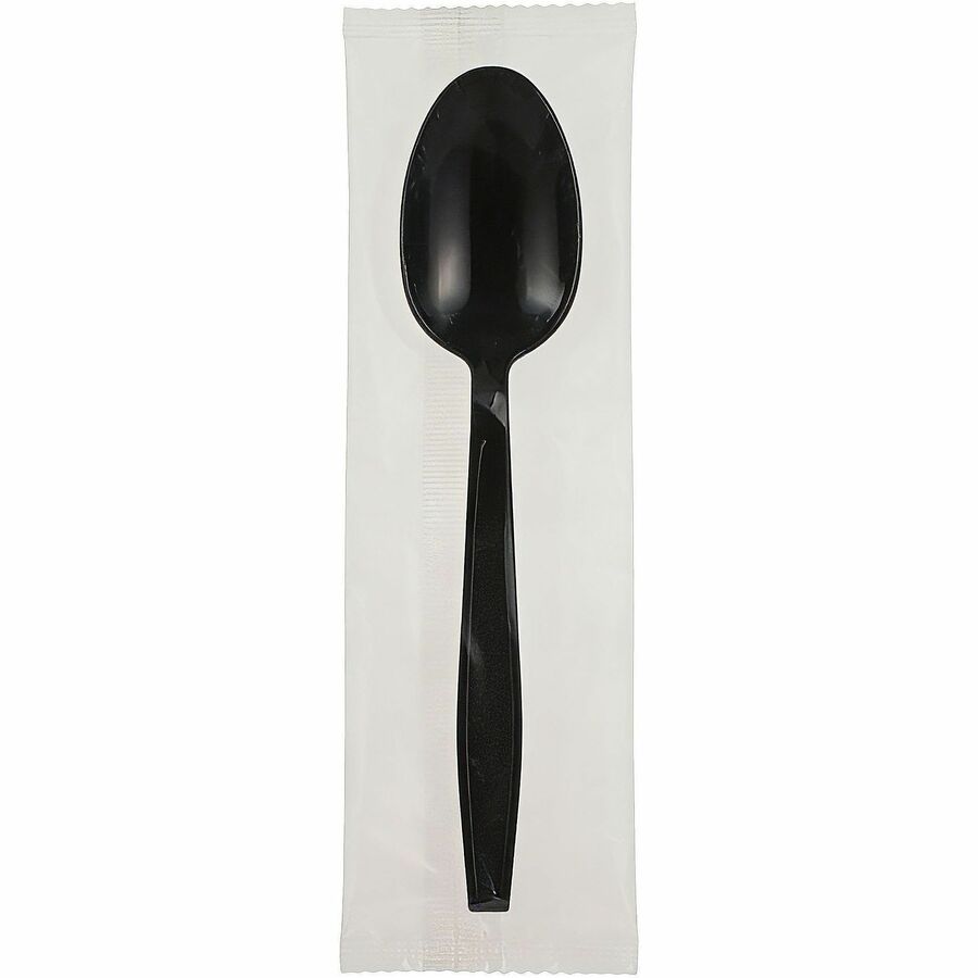 Genuine Joe Individually Warapped Heavy-Weight Polypropylene Spoon, Black, 1000/Carton (GJO30413)
