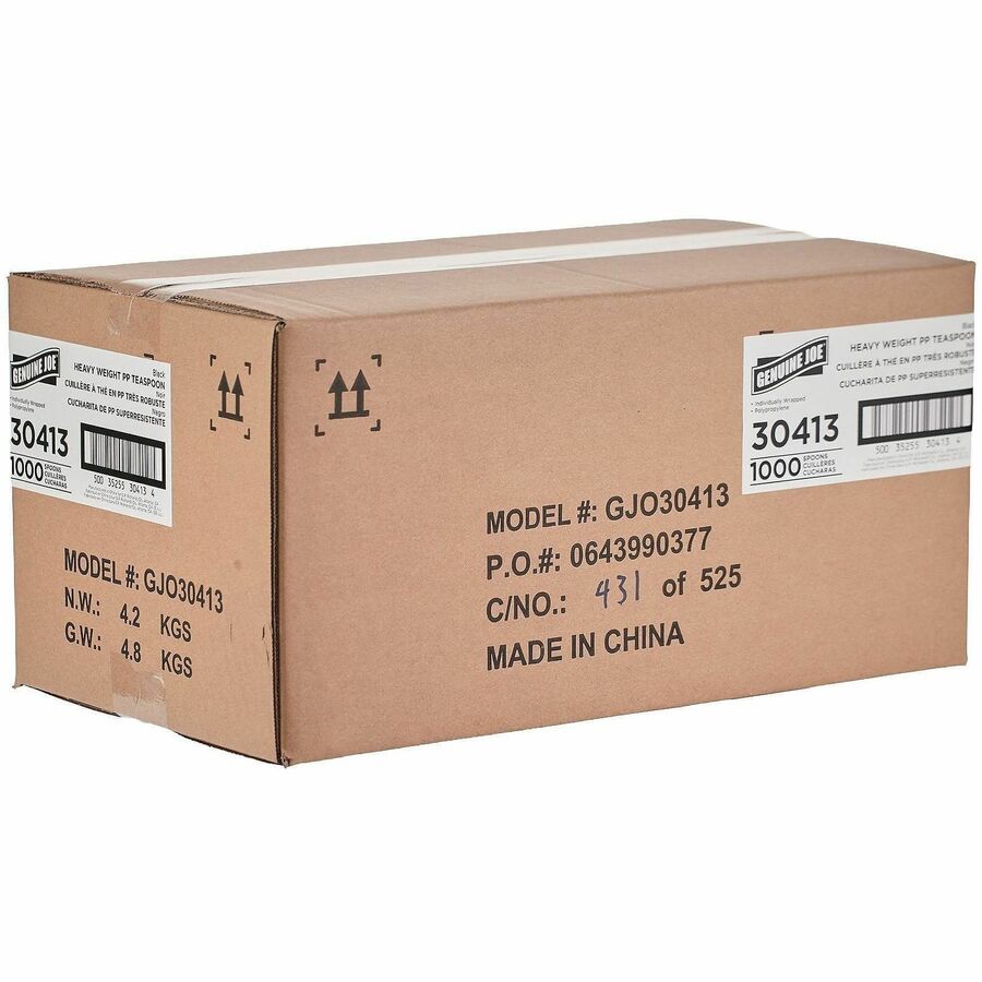 Genuine Joe Individually Warapped Heavy-Weight Polypropylene Spoon, Black, 1000/Carton (GJO30413)