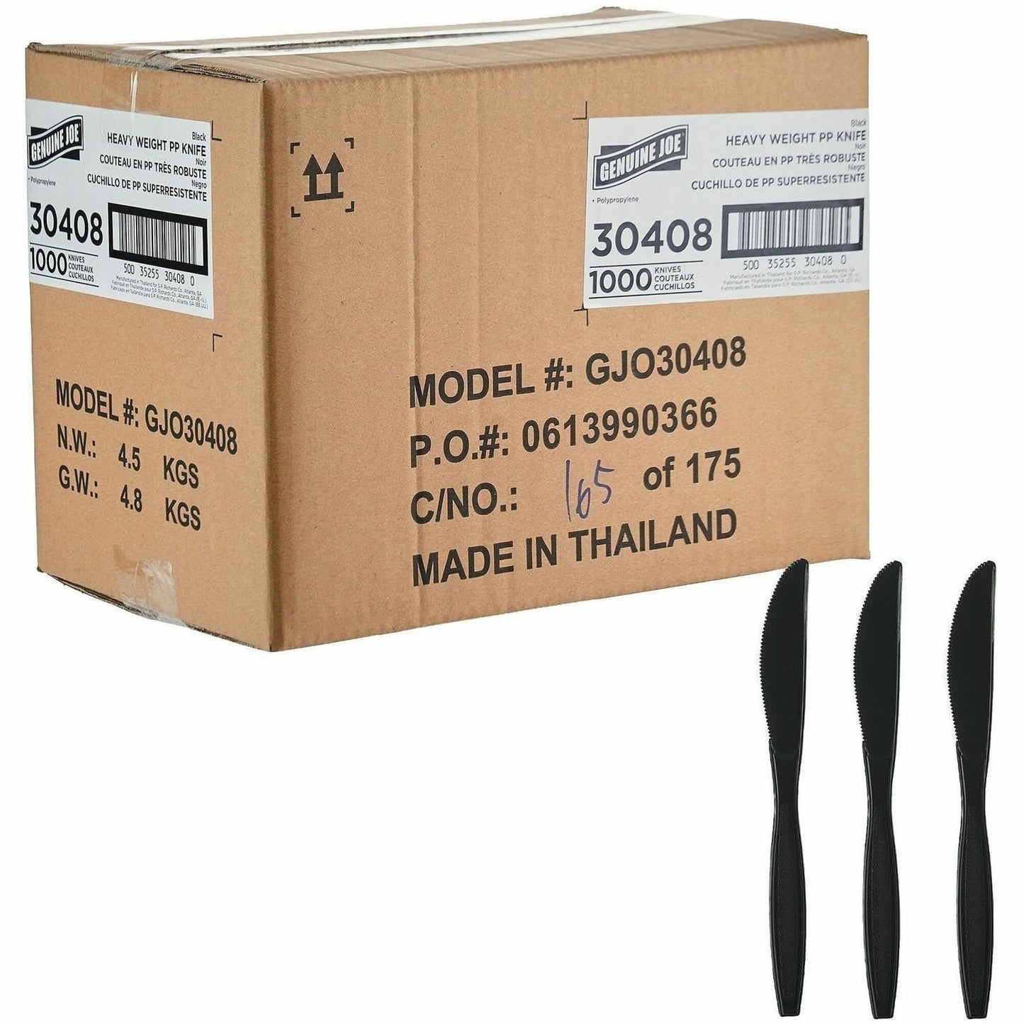 Genuine Joe Heavy-Weight Polypropylene Knife, Black, 1000/Carton (GJO30408)