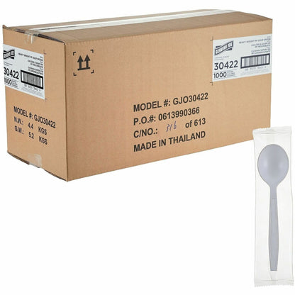Genuine Joe Individually Warapped Heavy-Weight Polypropylene Soup Spoon, White, 1000/Carton (GJO30422)