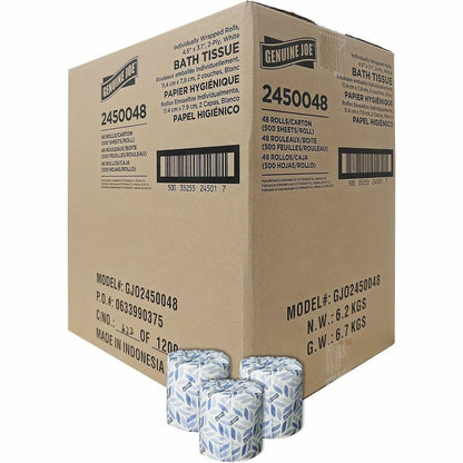 Genuine Joe 2-Ply Bathroom Tissue, 2 Ply, 500 Sheets/Roll, 48 Rolls/ Carton (GJO2450048)