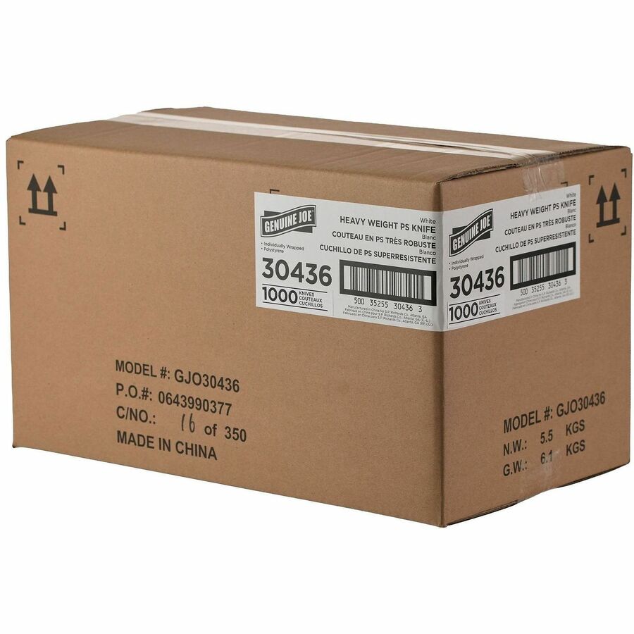 Genuine Joe Individually Wrapped Disposable Polystyrene Knife, White, 1000/Carton (GJO30436)