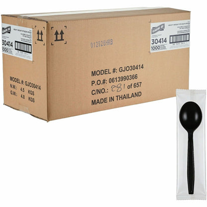 Genuine Joe Individually Warapped Heavy-Weight Polypropylene Soup Spoon, Black, 1000/Carton (GJO30414)
