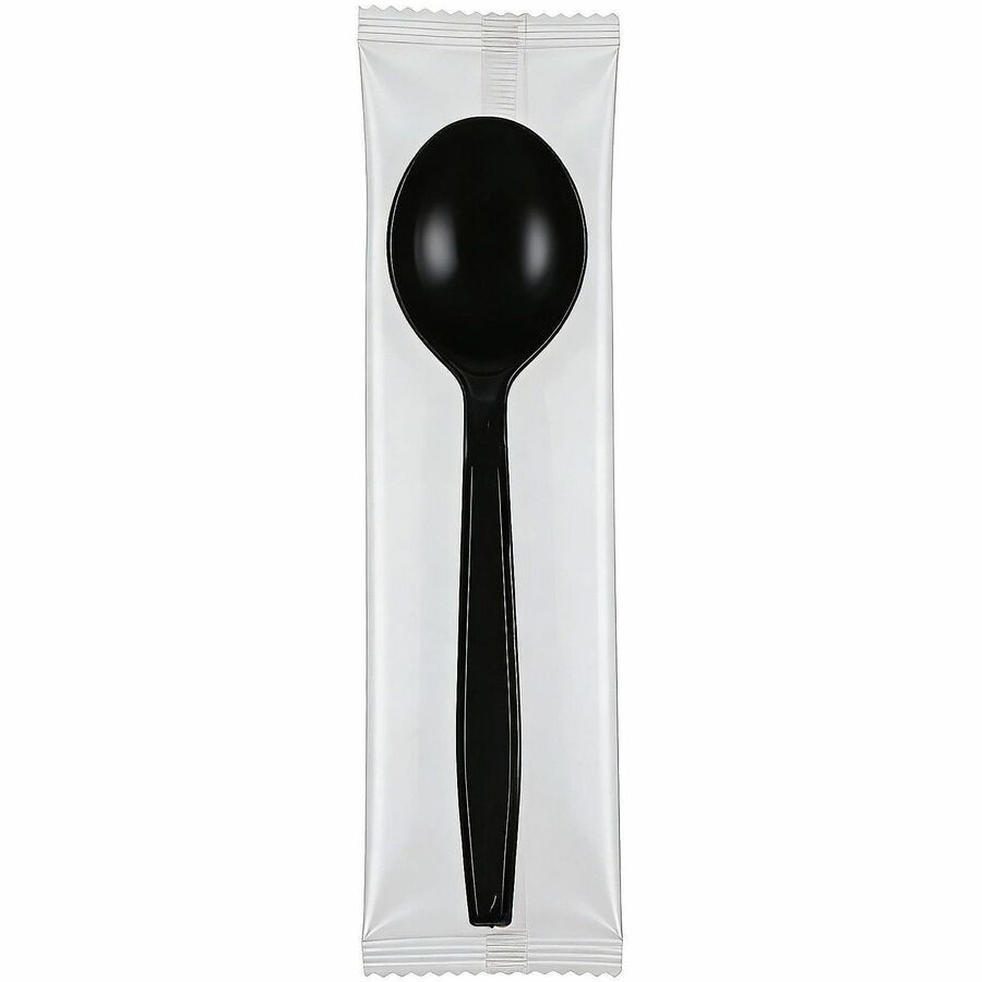 Genuine Joe Individually Warapped Heavy-Weight Polypropylene Soup Spoon, Black, 1000/Carton (GJO30414)