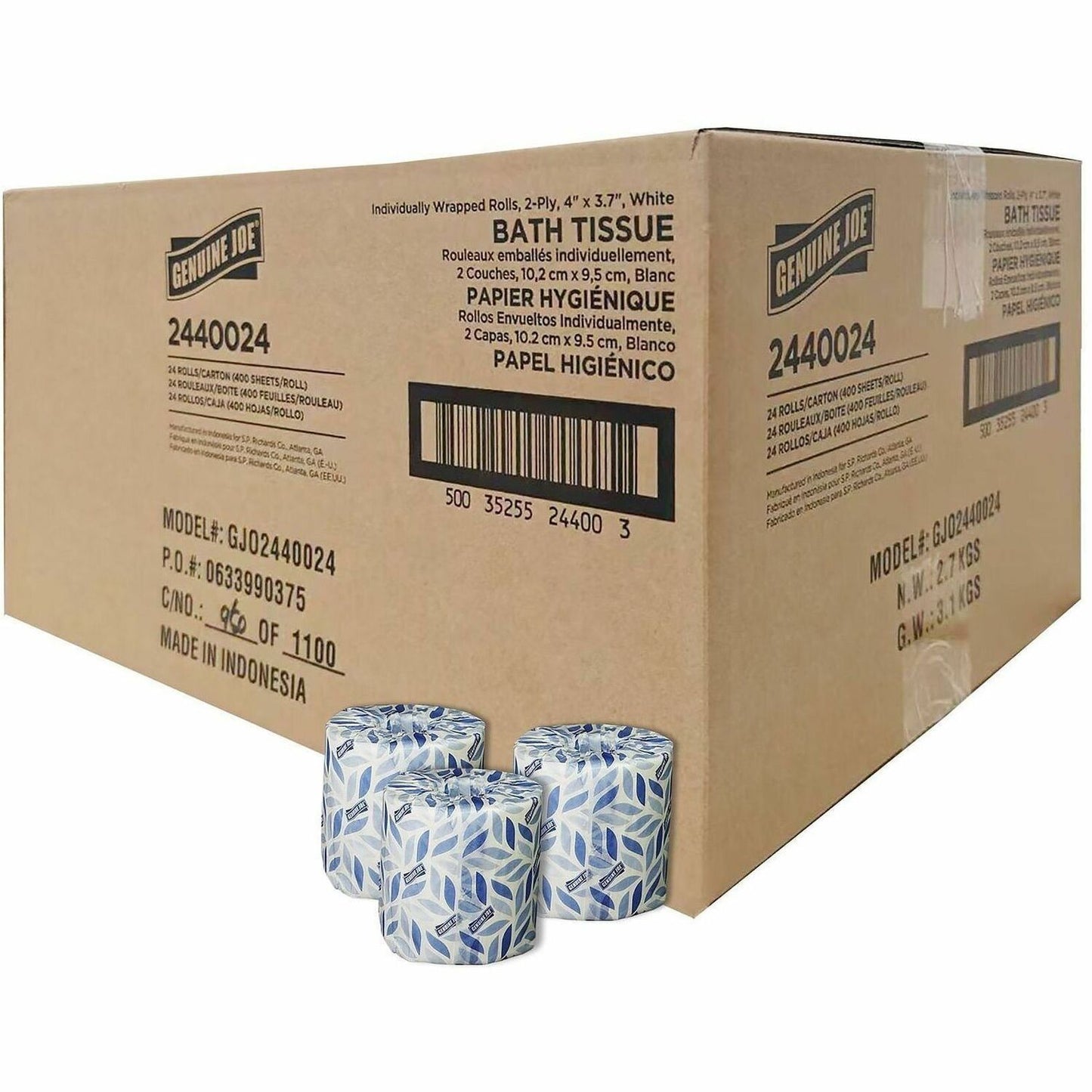 Genuine Joe 2-Ply Bathroom Tissue, 2 Ply, 500 Sheets/Roll, 24 Rolls/ Carton (GJO2440024)