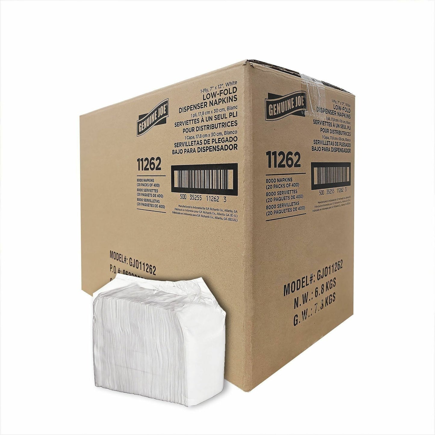 Genuine Joe Low-Fold Dispenser Napkins, Low-fold, White, 400/Pack, 20 Packs/Carton (GJO11262)