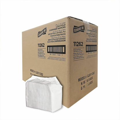 Genuine Joe Low-Fold Dispenser Napkins, Low-fold, White, 400/Pack, 20 Packs/Carton (GJO11262)