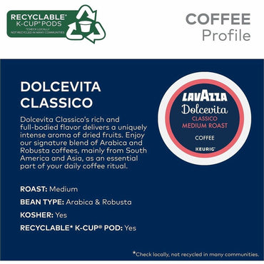 Lavazza K-Cup, Pod, Ground Dolcevita Classico K-Cup Coffee Pods, Medium, Kosher, 4/Carton (GMT0433CT)