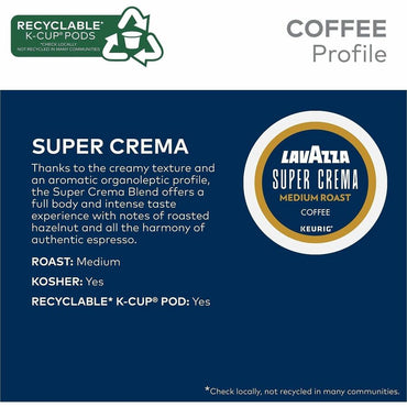 Lavazza K-Cup, Pod, Ground Super Crema K-Cup Coffee Pods, Medium, Kosher, 22/Box, 4/Carton (GMT0911CT)