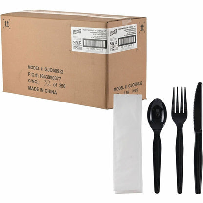 Genuine Joe 4-Piece Heavyweight Utensil Kit, Black, 250 Kits/Carton (GJO58932)