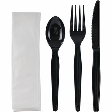 Genuine Joe 4-Piece Heavyweight Utensil Kit, Black, 250 Kits/Carton (GJO58932)