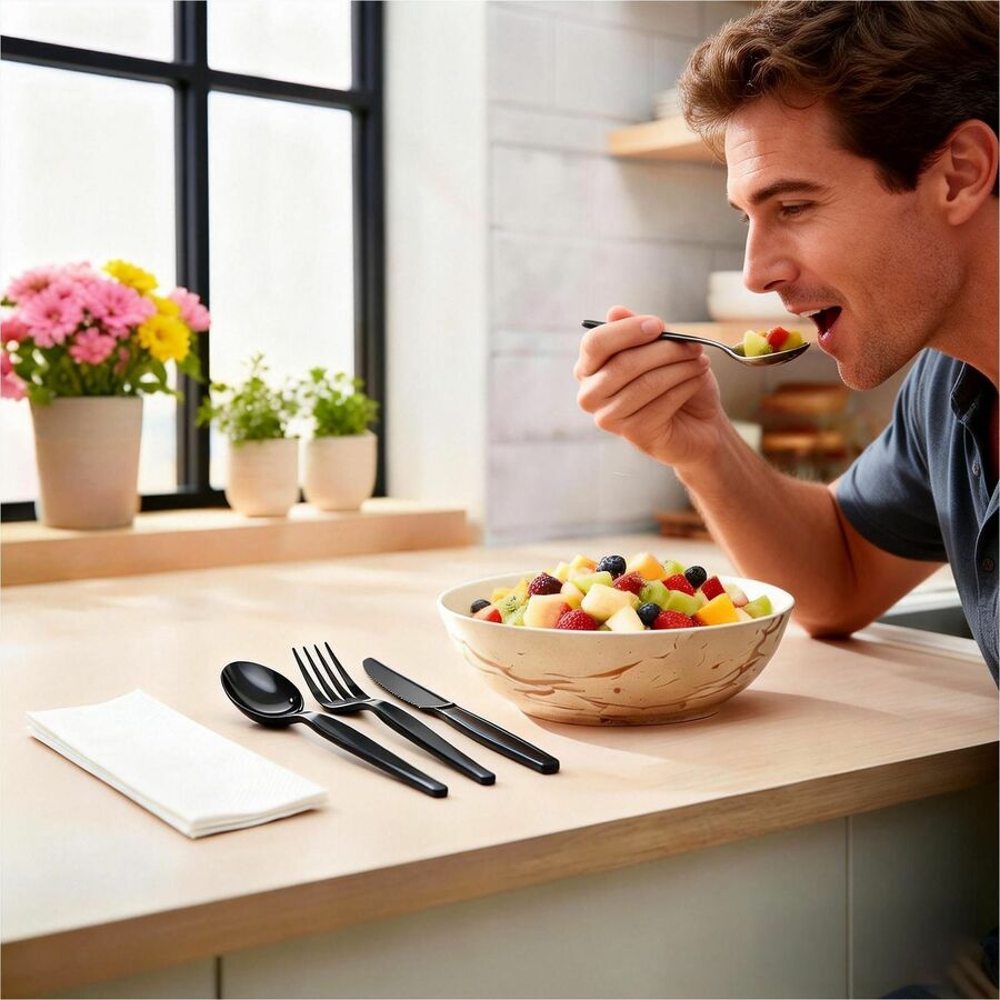 Genuine Joe 4-Piece Heavyweight Utensil Kit, Black, 250 Kits/Carton (GJO58932)