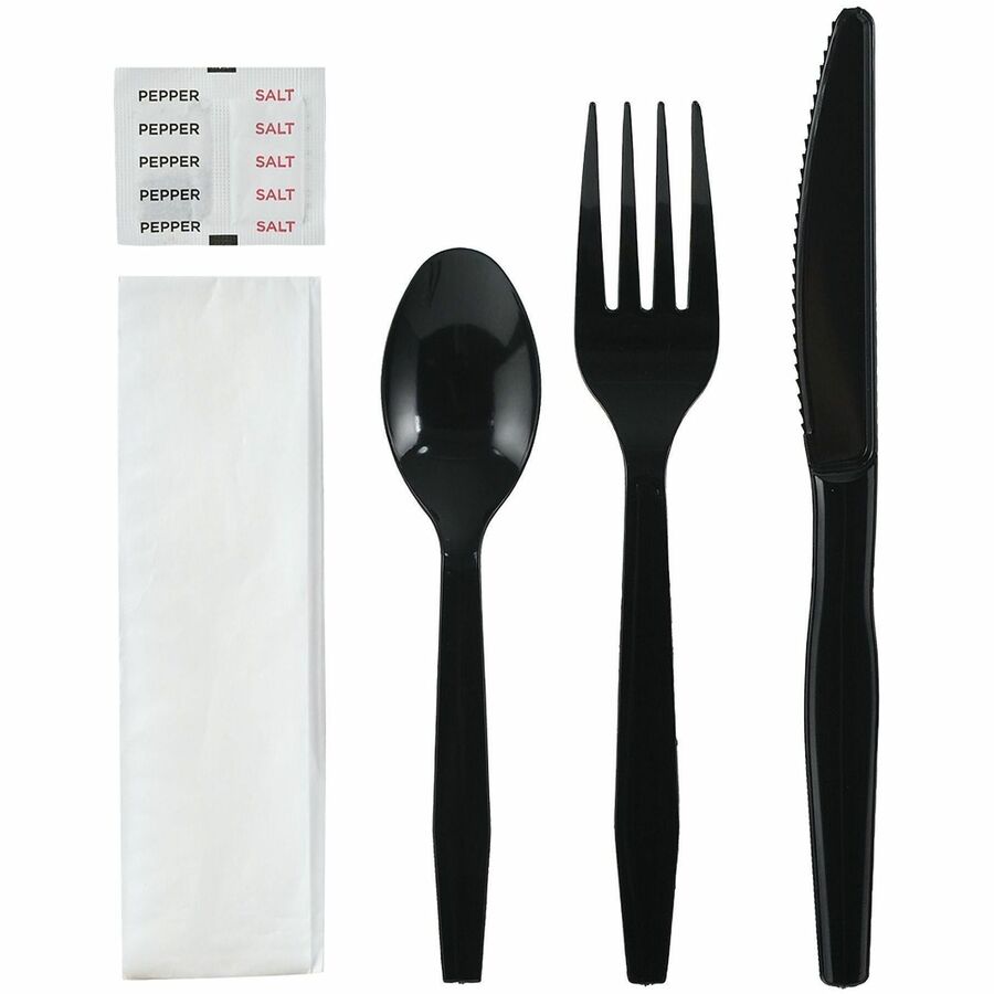 Genuine Joe 6-Piece Medium-Heavyweight Utensil Kit, Black, 250 Kits/Carton (GJO58929)