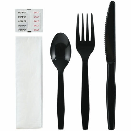 Genuine Joe 6-Piece Medium-Heavyweight Utensil Kit, Black, 250 Kits/Carton (GJO58929)