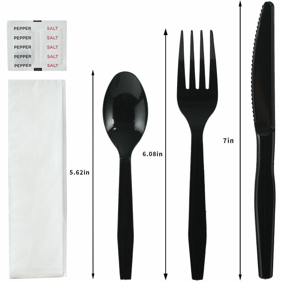 Genuine Joe 6-Piece Medium-Heavyweight Utensil Kit, Black, 250 Kits/Carton (GJO58929)