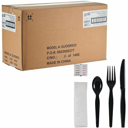 Genuine Joe 6-Piece Heavyweight Utensil Kit, Black, 250 Kits/Carton (GJO58933)