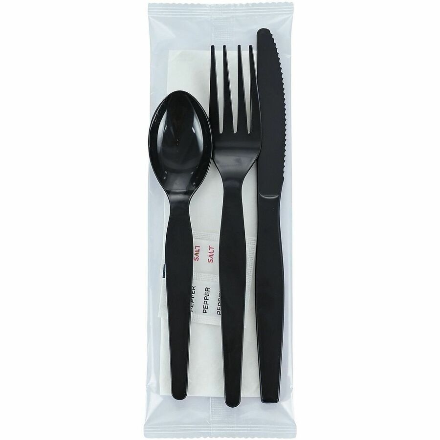 Genuine Joe 6-Piece Heavyweight Utensil Kit, Black, 250 Kits/Carton (GJO58933)