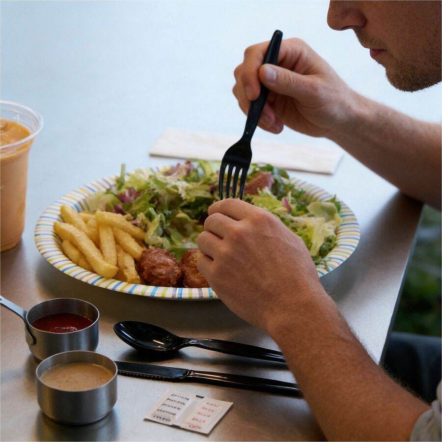 Genuine Joe 6-Piece Heavyweight Utensil Kit, Black, 250 Kits/Carton (GJO58933)