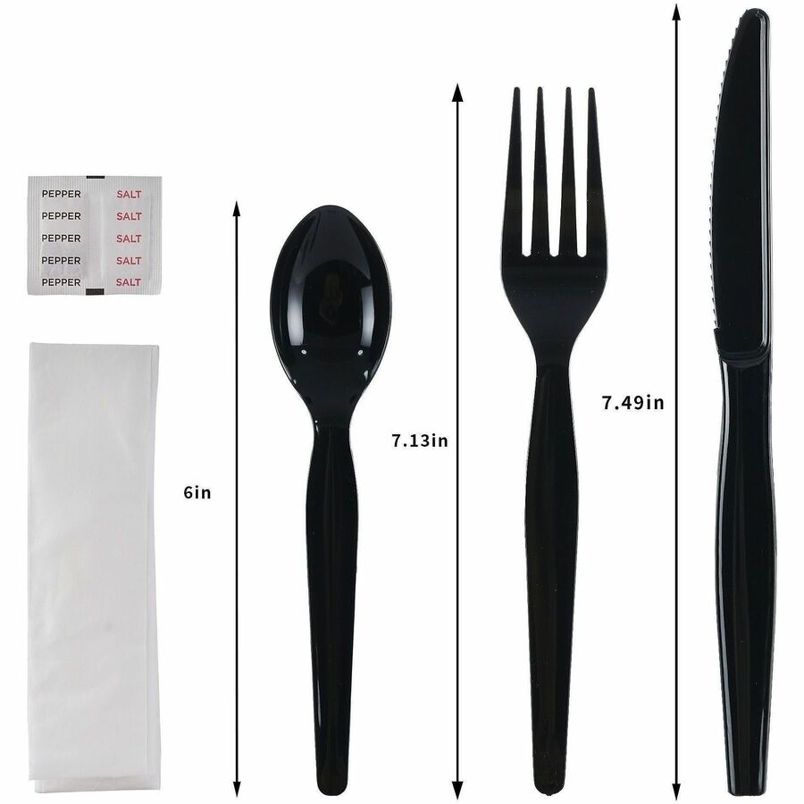 Genuine Joe 6-Piece Heavyweight Utensil Kit, Black, 250 Kits/Carton (GJO58933)