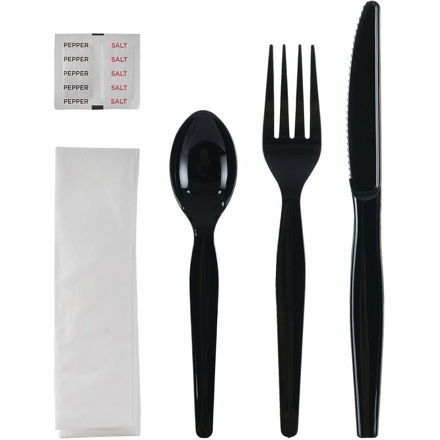 Genuine Joe 6-Piece Heavyweight Utensil Kit, Black, 250 Kits/Carton (GJO58933)