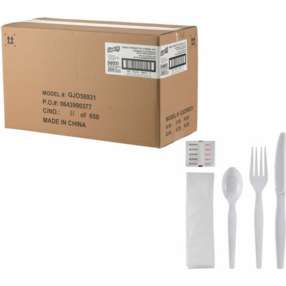 Genuine Joe 6-Piece Heavyweight Utensil Kit, White, 250 Kits/Carton (GJO58931)