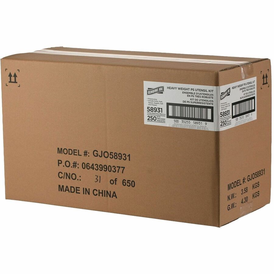 Genuine Joe 6-Piece Heavyweight Utensil Kit, White, 250 Kits/Carton (GJO58931)