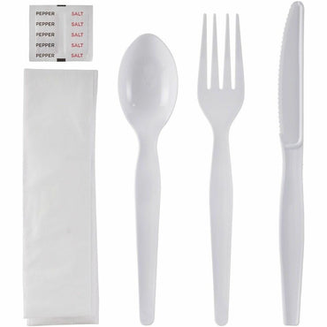 Genuine Joe 6-Piece Heavyweight Utensil Kit, White, 250 Kits/Carton (GJO58931)