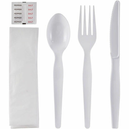 Genuine Joe 6-Piece Heavyweight Utensil Kit, White, 250 Kits/Carton (GJO58931)