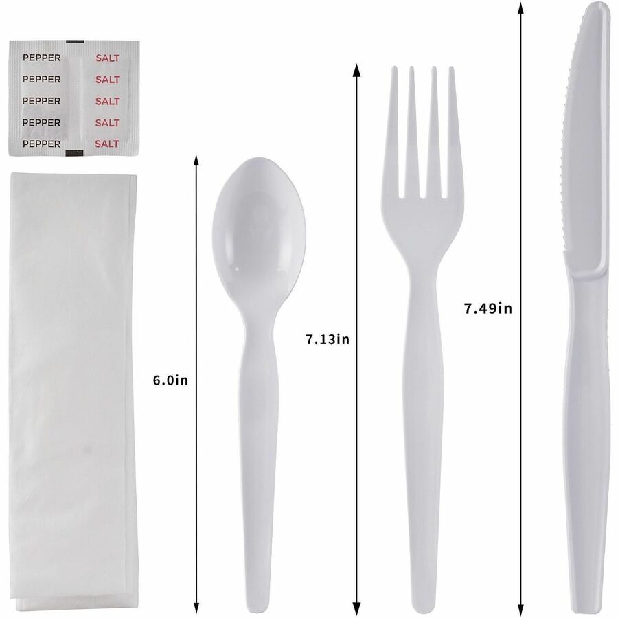Genuine Joe 6-Piece Heavyweight Utensil Kit, White, 250 Kits/Carton (GJO58931)
