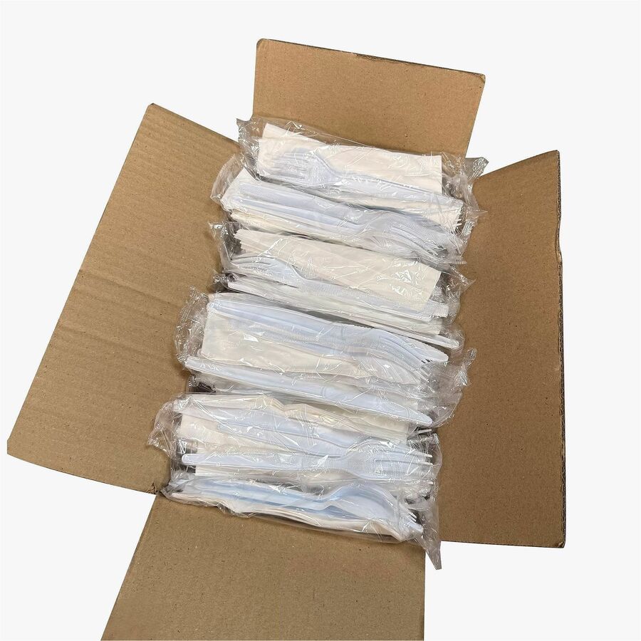Genuine Joe 4-Piece Heavyweight Utensil Kit, White, 250 Kits/Carton (GJO58930)