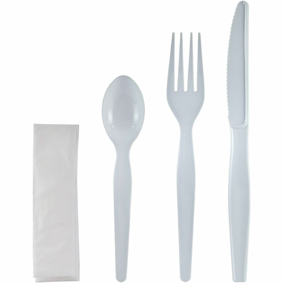 Genuine Joe 4-Piece Heavyweight Utensil Kit, White, 250 Kits/Carton (GJO58930)