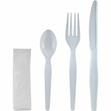 Genuine Joe 4-Piece Heavyweight Utensil Kit, White, 250 Kits/Carton (GJO58930)