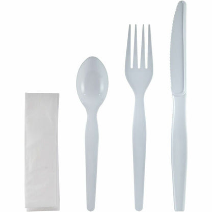 Genuine Joe 4-Piece Heavyweight Utensil Kit, White, 250 Kits/Carton (GJO58930)