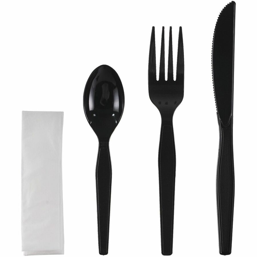 Genuine Joe 4-Piece Medium-Heavyweight Utensil Kit, Black, 250 Kits/Carton (GJO58928)