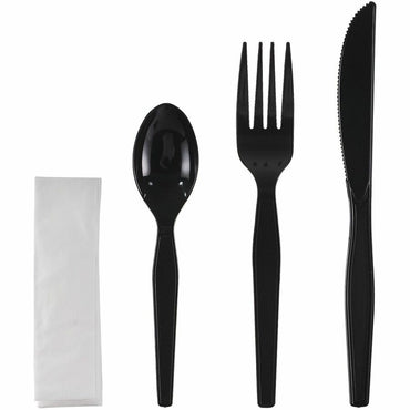 Genuine Joe 4-Piece Medium-Heavyweight Utensil Kit, Black, 250 Kits/Carton (GJO58928)