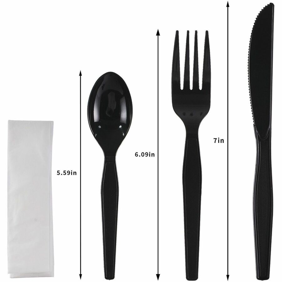 Genuine Joe 4-Piece Medium-Heavyweight Utensil Kit, Black, 250 Kits/Carton (GJO58928)