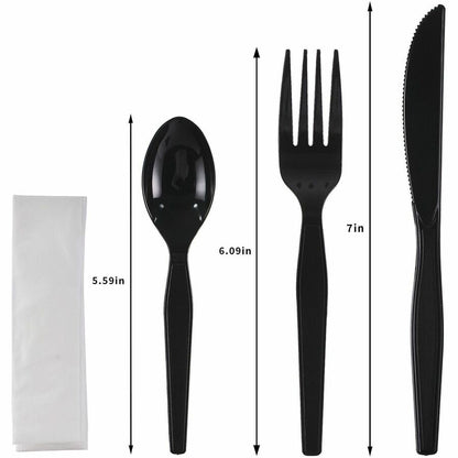 Genuine Joe 4-Piece Medium-Heavyweight Utensil Kit, Black, 250 Kits/Carton (GJO58928)