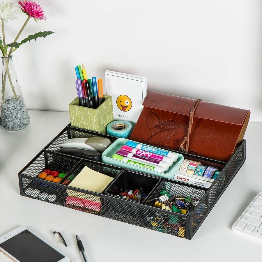 Lorell Multi-Compartment Mesh Drawer Organizer, 6 Compartment(s), Durable, Black (LLR84136)