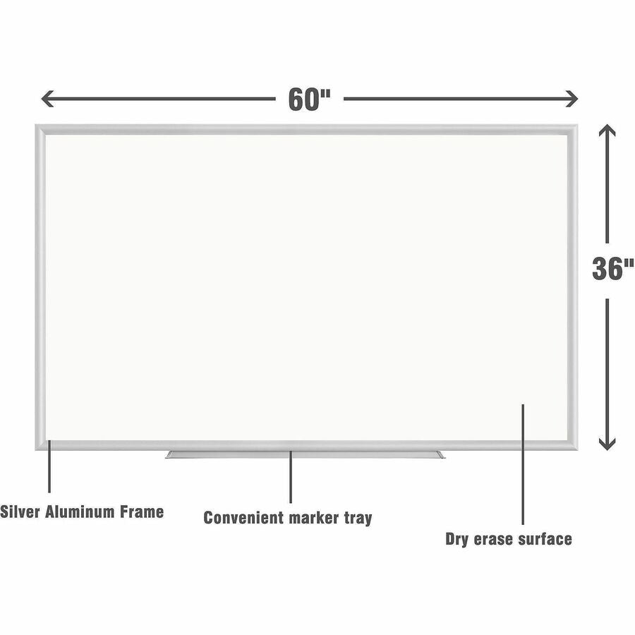 Lorell Aluminum Frame Dry-erase Board, 60" (5 ft) Width x 36" (3 ft) Height, White Styrene Surface, Aluminum Frame (LLR00517)