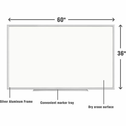 Lorell Aluminum Frame Dry-erase Board, 60" (5 ft) Width x 36" (3 ft) Height, White Styrene Surface, Aluminum Frame (LLR00517)