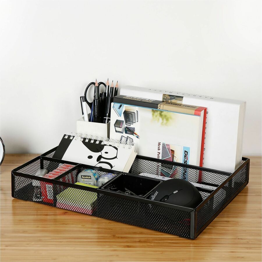 Lorell Multi-Compartment Mesh Drawer Organizer, 6 Compartment(s), Durable, Black, 4/Carton (LLR84136CT)