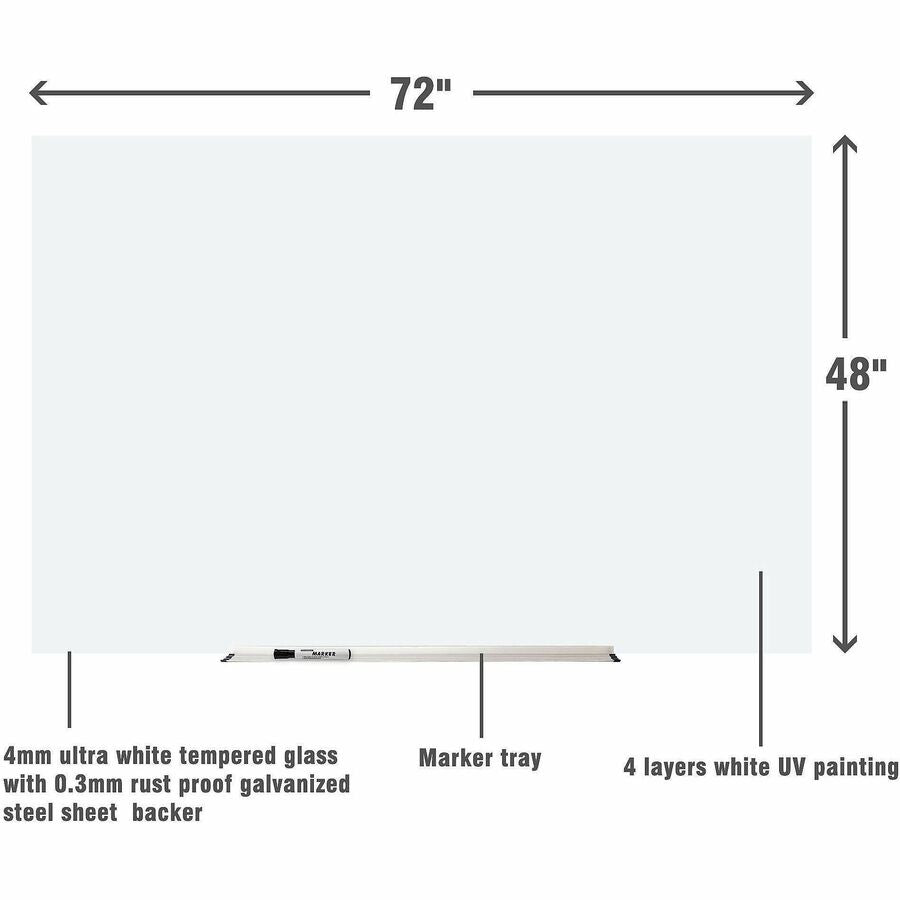 Lorell Magnetic Glass Board, 72" (6 ft) Width x 48" (4 ft) Height, White Glass Surface (LLR55666)