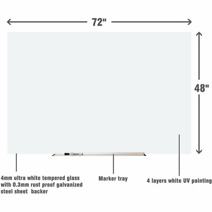 Lorell Magnetic Glass Board, 72" (6 ft) Width x 48" (4 ft) Height, White Glass Surface (LLR55666)