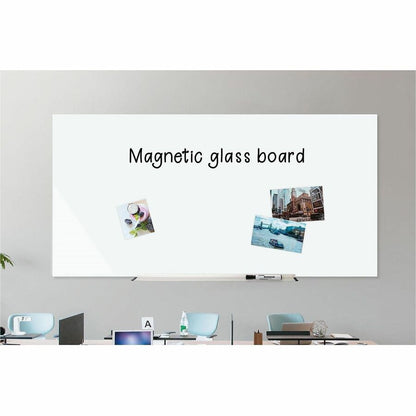 Lorell Magnetic Glass Board, 72" (6 ft) Width x 48" (4 ft) Height, White Glass Surface (LLR55666)