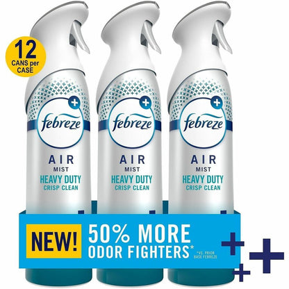 Febreze Heavy-Duty Air Freshener Spray, 8.1 fl oz, Crisp Clean, 3/Pack, 4/Carton (PGC20561)