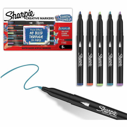 Sharpie Creative Markers, Earth Tone Ink, Water Based, Acrylic Based, Glass, Art, Coloring, 5/Pack (SAN2209909)
