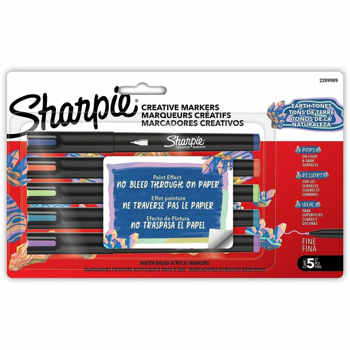 Sharpie Creative Markers, Earth Tone Ink, Water Based, Acrylic Based, Glass, Art, Coloring, 5/Pack (SAN2209909)