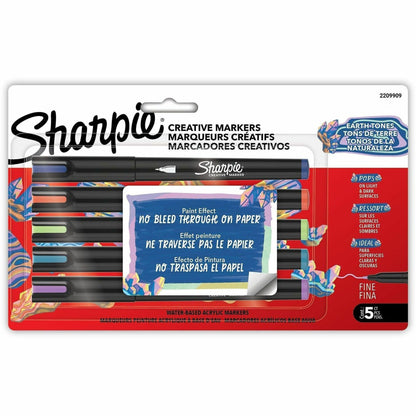 Sharpie Creative Markers, Earth Tone Ink, Water Based, Acrylic Based, Glass, Art, Coloring, 5/Pack (SAN2209909)