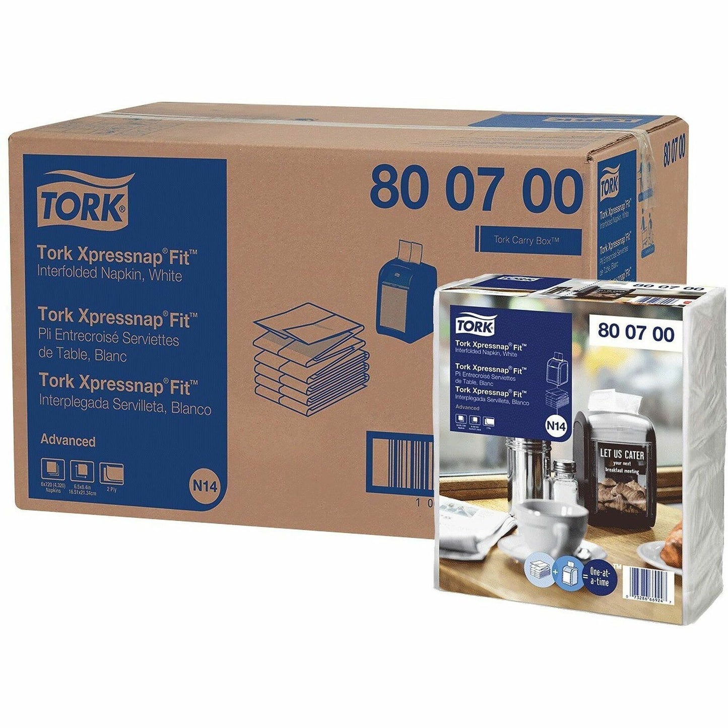 TORK Xpressnap Fit Dispenser Napkins, 2 Ply, Multifold, 6.50" x 8.40", White, 720 Napkins/Pack, 6/Carton (TRK800700)
